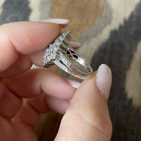 Sterling silver diamond filigree ring Sz 7-7.5 - Picture 3 of 5